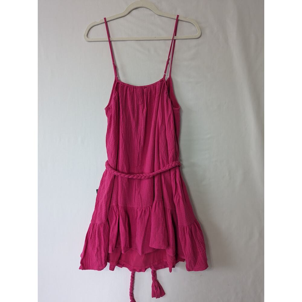 Lulus Cinched It‎ Magenta Ruffled Belted Shift Mini Dress Size Medium Pink New - Picture 4 of 9